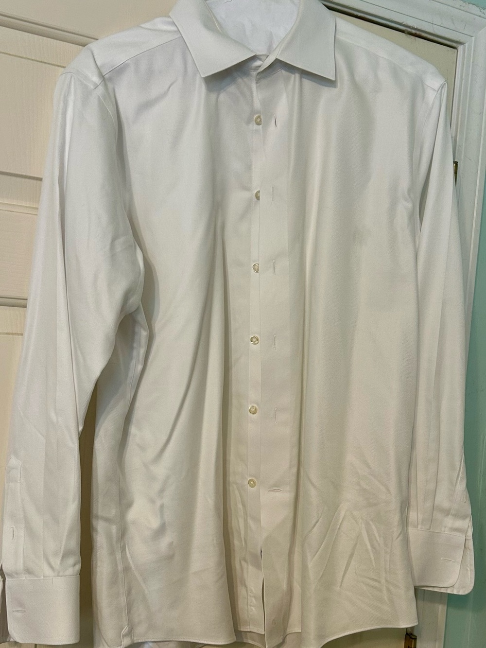 David Donahue White Men's Classic Spread-Collar Dress Shirt